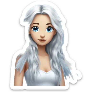 big wings, silver, feather, icy ,snowflake, Beautiful, fairy, long hair, blue eyes sticker