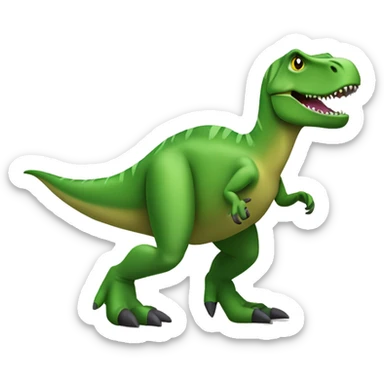A green T-Rex with 2 tiny arms, and 2 oversized feet, and 1 tail. It's eyes are depicted as solid black circles.

Style: Google Noto Color Emoji that only uses 5-10 flat colors with minimal details and no outlines. sticker
