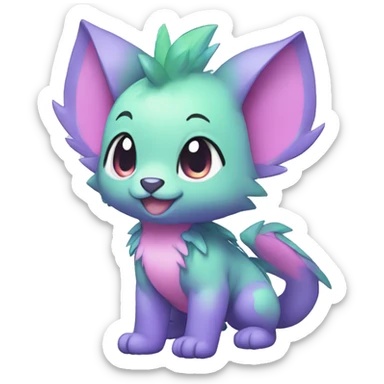 Cute cool green blue purple pink animal hybrid Fakemon full body sticker