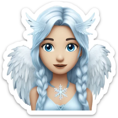 big wings, silver, feather, icy ,snowflake, Beautiful, fairy, long hair, blue eyes sticker