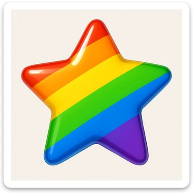 gay pride emoji, rainbow star, glossy and bright, vibrant colors sticker