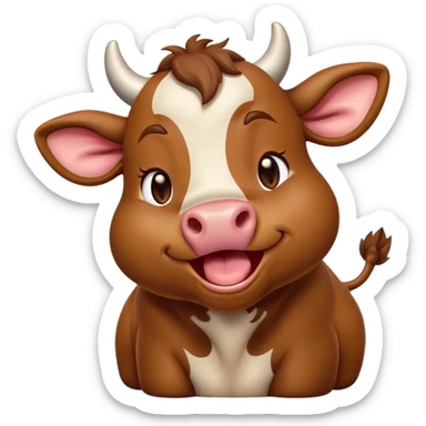 Cinematic Cute Yawning Brown Cow Portrait Emoji, Head tilted slightly with a dramatic, wide-open yawn, showcasing a smooth, rich brown hide with a subtle shine, floppy ears slightly drooping, round brown eyes barely open in drowsy contentment, Simplified yet irresistibly adorable features, highly detailed, glowing with a soft, cozy glow, high shine, relaxed yet expressive, stylized with a touch of pastoral whimsy, bright and endearing, soft glowing outline, capturing the essence of a sleepy yet affectionate cow, so drowsy it feels like it could amble right out of the screen and curl up for a nap! sticker