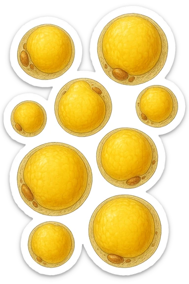 adipociti (cellule gialle) anatomiche realistiche fluttuano in aria sticker