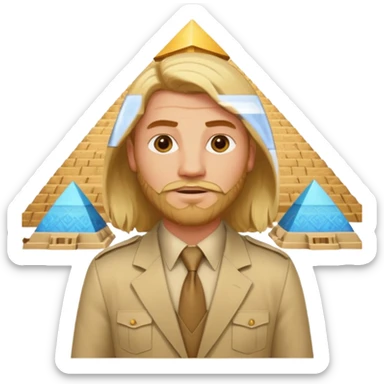 male blond long hair agent with short beard in egypt with pyramid. bit more fat sticker