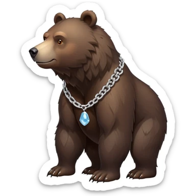 Full-body dark brown bear on all four legs looking slightly forward, complete view from head to tail, very realistic fur, ice chain necklace sticker