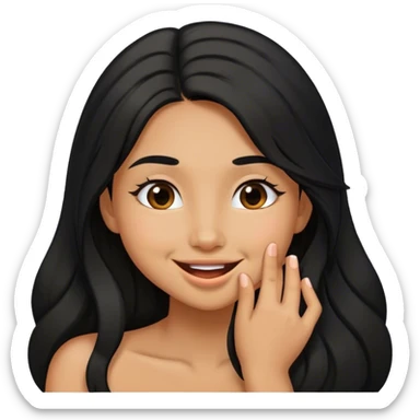 Tan girl with black long hair kisses smiles sticker
