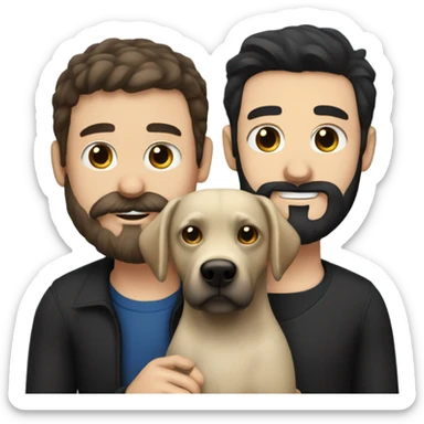 Blue eyed Dark haired man with beard and mustache holding black Labrador  sticker