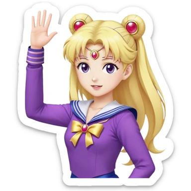 anime girl sailor moon in purple clothes waving her hand sticker