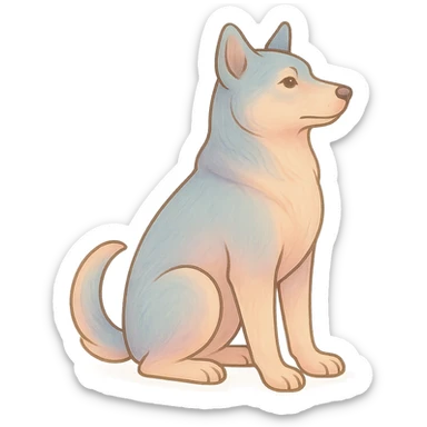 Edit the image to depict a dog as the symbol of the year in Feng Shui, in a Chinese Eastern style. Use thin, clean contours and soft rounded shapes. Apply a pastel palette with colors #98B5BC, #B5B3C1, #C9A3C9, #E4C0CA, #F7DCD1, #F7C0AA. Include detailed shadows and highlights with soft lighting. Keep the silhouette and appearance as in the reference. Make it less cute and without decorative elements. Transparent background. sticker