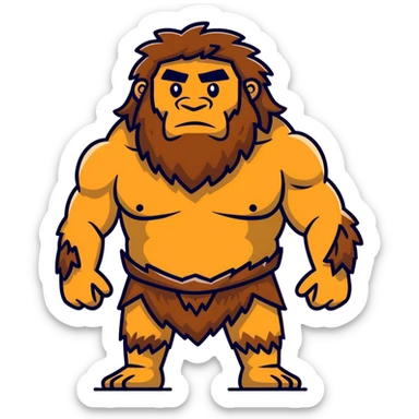 Neanderthal caveman with very broad shoulders, primitive human with strong build, fur clothing sticker