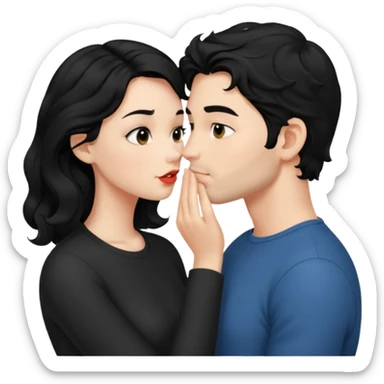 a handsome man with black short wavy hair, no beard, clean face tries to kiss a cute woman who has long~~ black hair sticker