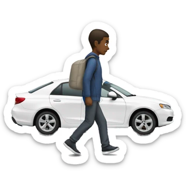 A person walking from a white car sticker