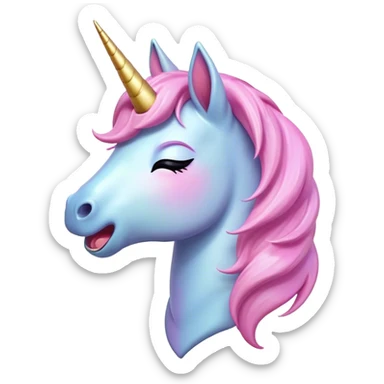 Cinematic Cute Yawning Unicorn Pony Portrait Emoji, Head tilted slightly with a dramatic, wide-open yawn, showcasing a petite, softly glowing form with a gently drooping mane, a subtle, shimmering horn and sleepy, half-closed eyes, Simplified yet irresistibly adorable features, highly detailed, glowing with a soft, cozy pastel glow, high shine, relaxed yet expressive, stylized with a dash of whimsical enchantment, soft glowing outline, capturing the essence of a drowsy yet affectionate unicorn pony that appears ready to stretch and yawn its way off the screen! sticker