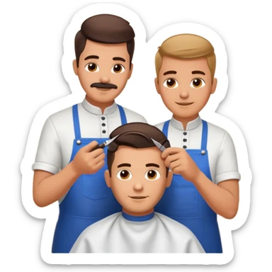 At a barbershop, the experienced barber is teaching his apprentice how to properly cut hair, offering tips on technique, customer service, and attention to detail. The mentor emphasizes the importance of precision, patience, and building trust with clients sticker