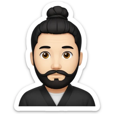 man with a beard and black hair tied in a bun sticker