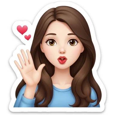  beautiful pale brunette girl with long hair sending a blowing kiss sticker