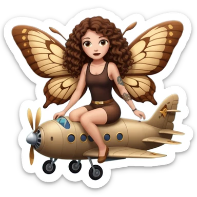 giant moth ride — long wavy brown hair tattooed woman and short tight curly brown hair woman — night flight sticker