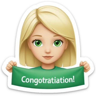 A banner that says ‘CONGRATULATIONS’ And a blonde green eyed girl under it sticker