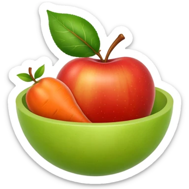 Fruitbowl with apple, pear, orange, carrot sticker