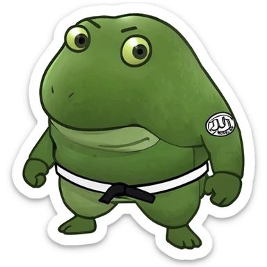 Potato wearing a jiu jitsu gi with a white belt sticker