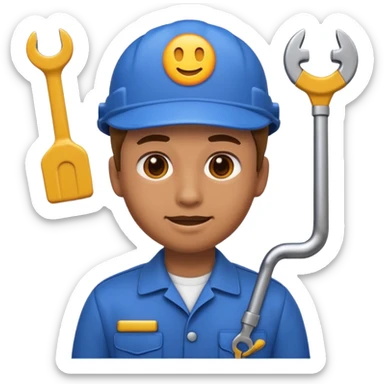 A 3D emoji with a Memoji style that the depicts a person who is learning to become a mechanic as his highchool extended profile sticker