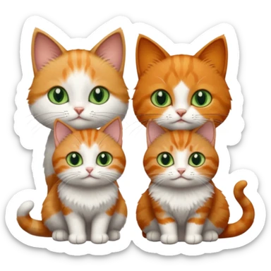 3 tiny short hair cats including a dark grey and white cat with green eyes, a ginger and white with orange eyes and a brown tabby and white with hazel eyes sticker