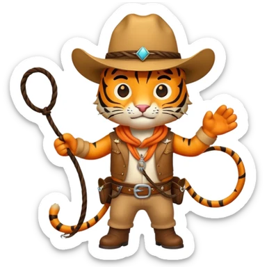 Tiger cowboy with hat and lasso sticker