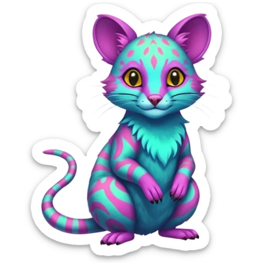 Tropical Neon-colored fantasy feline-rodent-marsupial-critter-vernid-fursona animal creature full body with intricate markings  sticker