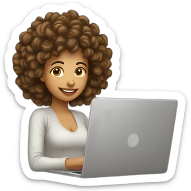 Mujer morocha de rizos con laptop sticker