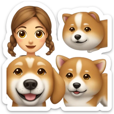 Cute Shiba-dog with a woman with brown and curly hair sticker