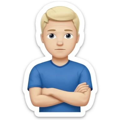 Pale blond man in blue football t shirt crossed arms from cold sticker