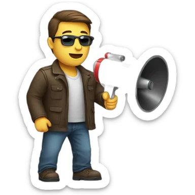 man with a loudspeaker sticker