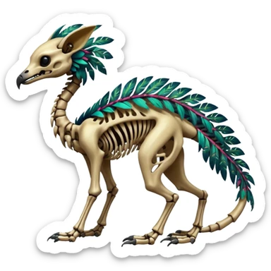 Rare realistic dark edgy glossy shiny tropical tribal patterned feathery skeletal badass epic pretty beautiful handsome gorgeous aesthetic colorful vibrant Vernid-Trico-species-Fakemon-creature by LiLaiRa, 4 legs, 1 tail, random markings, (full body) sticker