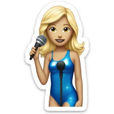 blonde girl with microphone and blue glitter bodysuit sticker
