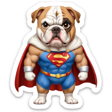 An English bulldog with superman  costume sticker