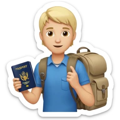 blonde haired Traveler character with passport, backpacker, male sticker