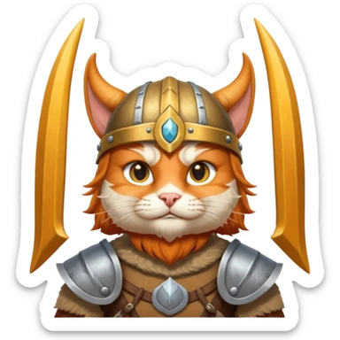 ginger cat viking with horned helmet, in a grand Valhalla hall sticker