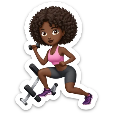 brunete curl medium hair woman black skin working out sticker