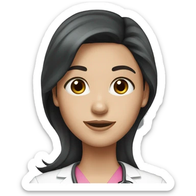  1 Nurse ,white skin ,woman, long black hair ,pink scrubs  sticker