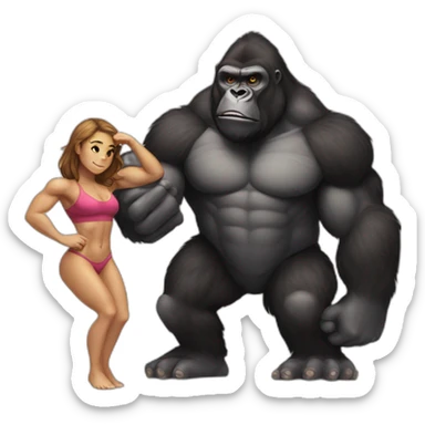 Big buff Gorilla holding a beautiful girl doing squats sticker