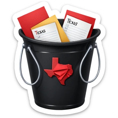 black bucket red texas on front with a bunch of names written on pieces of paper inside of it sticker