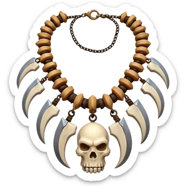 barbarian necklace object icon, necklace made of bones and fangs, rugged tribal jewelry, 3D cartoon, mobile game icon style, centered, clean background, no text, no watermark sticker