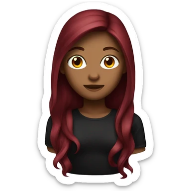 a dar-skinned girl with long burgundy hair, with black shirt emoji  sticker