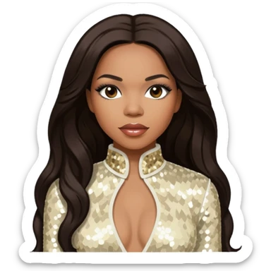 Tenitra Michelle Williams (b.1979), R&B Singer from Destiny's Child with long dark brown hair, ivory sequin outfit, medium dark skin sticker