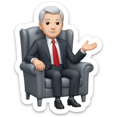 elderly businessman sitting in an armchair, wearing a formal suit and tie, gray hair, confident wise expression, corporate boss vibe, 3D cartoon style, mobile game icon style, clean background, no text, no watermark
 sticker