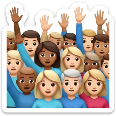 A 3D cartoon crowd raising hands in a concert-like protest, yellow backlight, energetic mood, Memoji-style. sticker