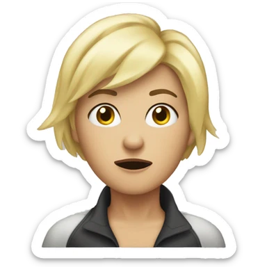 blonde woman with short hair making an whoopsie face after making a mistake with one palm over her mouth sticker