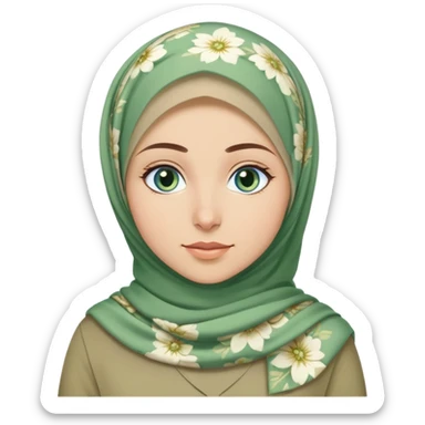 Turkish beautiful finish Konya girl blue eyes and green khaki hijab and light green floral dress and she go out from office sticker