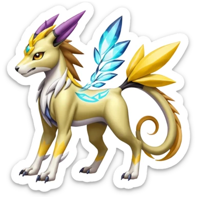 Colorful Meloetta-Manectric-Solgaleo-Raikou-Wargreymon-Pokémon-Digimon-Fakémon-fusion-hybrid-creature sticker