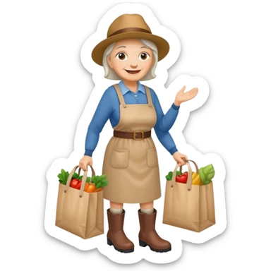 Una donna anziana  con gli stivaletti che va a fare la spesa sticker